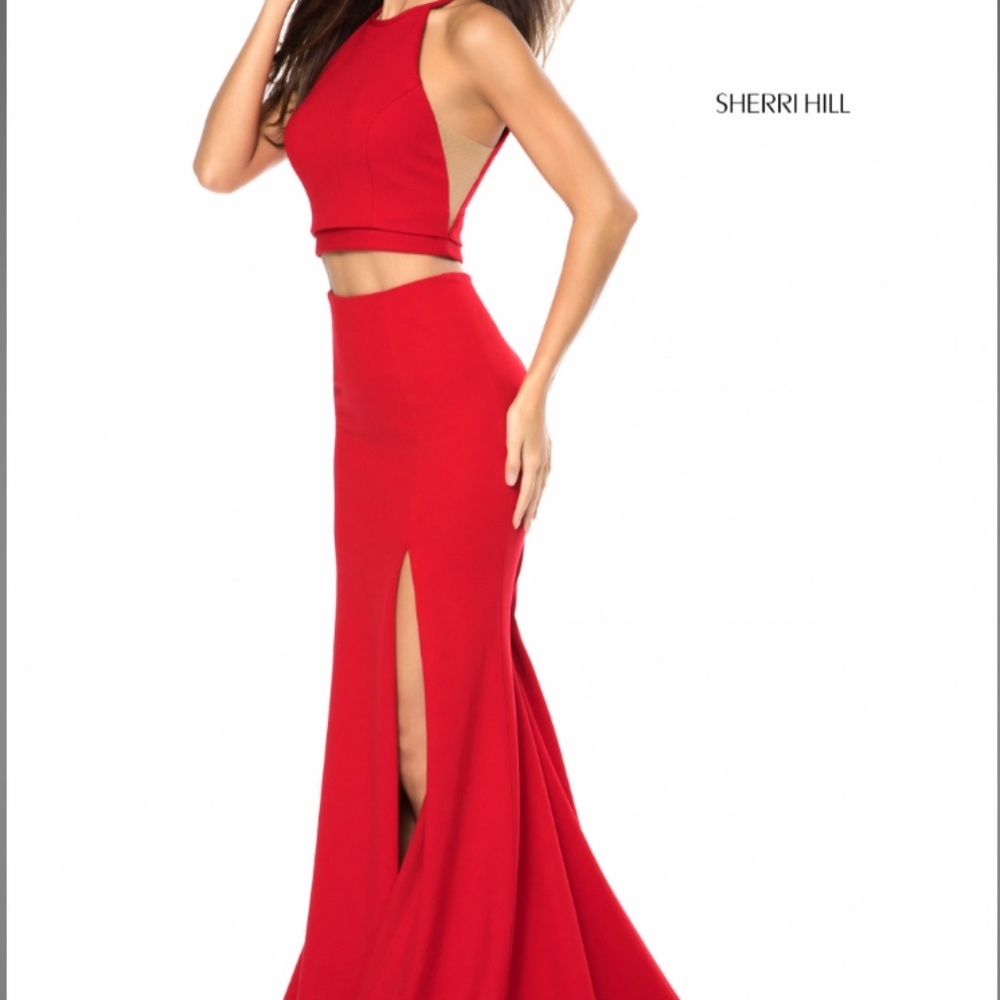 Sherri Hill - 52042 Two Piece Halter Bodice High Slit Long Dress
